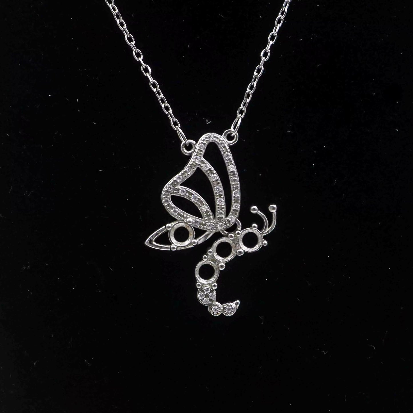 925 Sterling Silver and Cubic Zirconia Butterfly Pendant Necklace