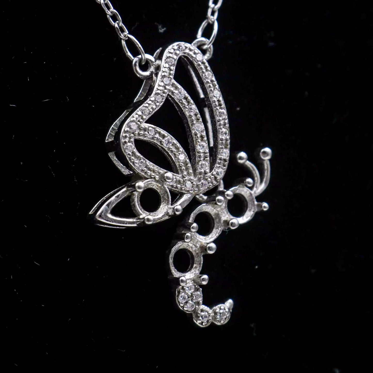 925 Sterling Silver and Cubic Zirconia Butterfly Pendant Necklace