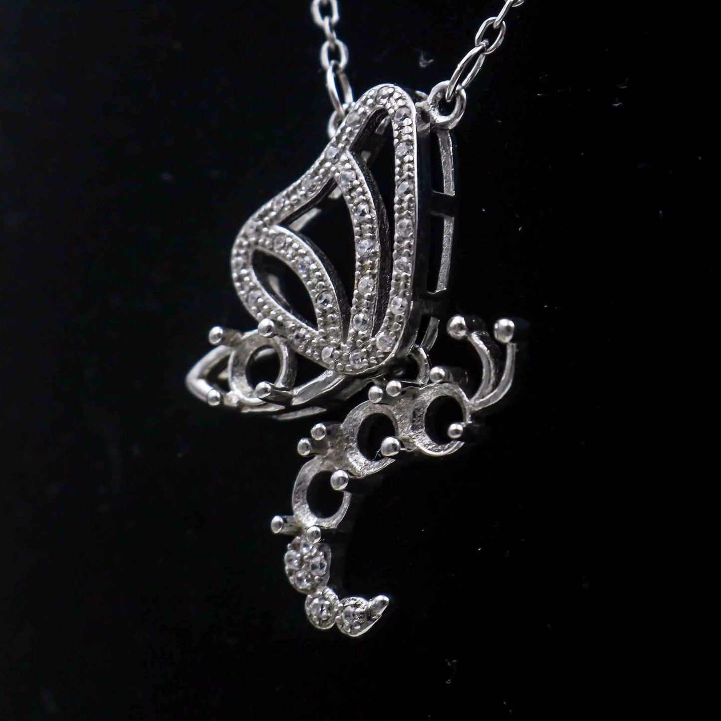 925 Sterling Silver and Cubic Zirconia Butterfly Pendant Necklace
