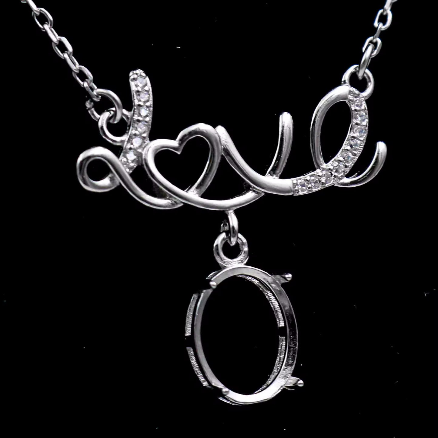 925 Sterling Silver and Cubic Zirconia Love Necklace