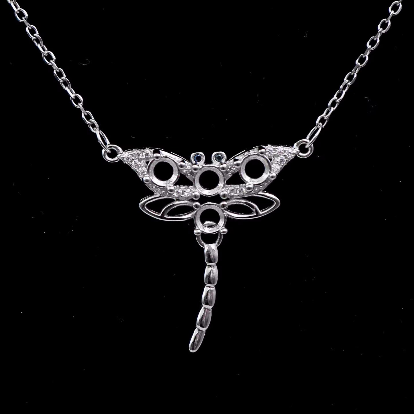 925 Sterling Silver and Cubic Zirconia Dragonfly Necklace