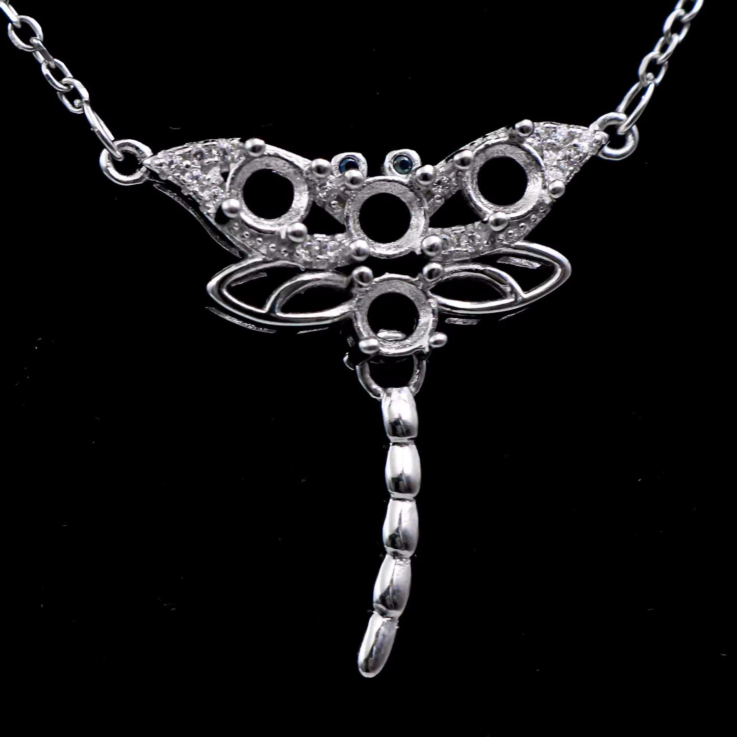 925 Sterling Silver and Cubic Zirconia Dragonfly Necklace
