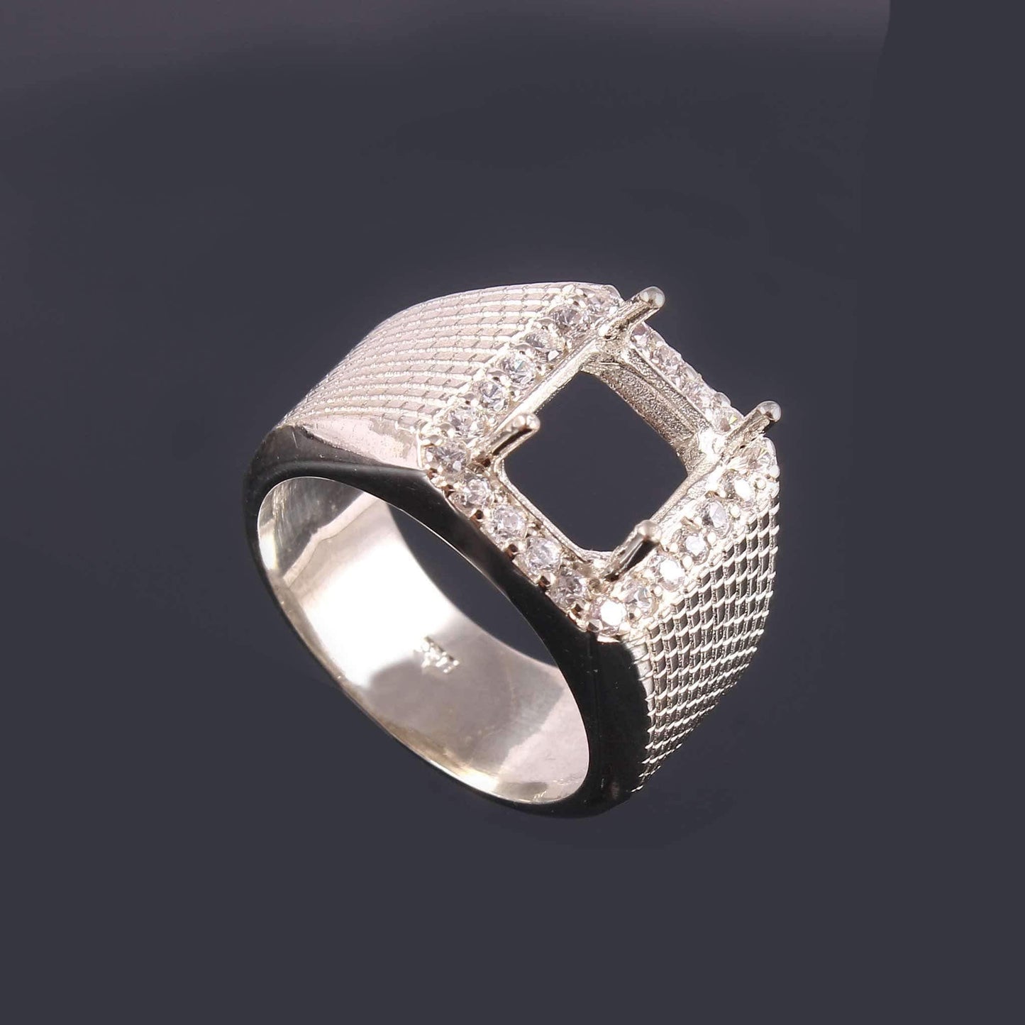 925 Sterling Silver and Cubic Zirconia Chunky Ring (Mens or Larger Sizes Ladies) Sizes 8-11-Bird Jewellery Settings