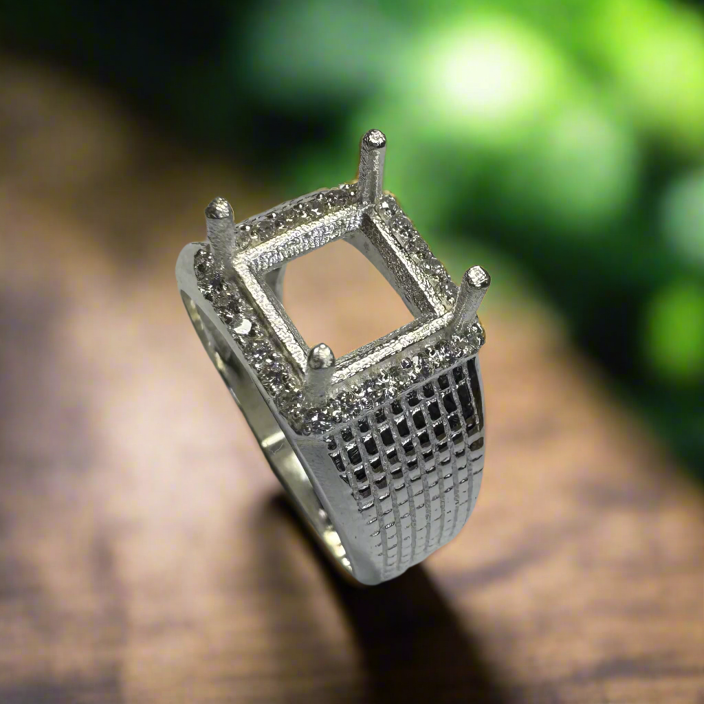 925 Sterling Silver and Cubic Zirconia Chunky Ring (Mens or Larger Sizes Ladies) Sizes 8-11-Bird Jewellery Settings