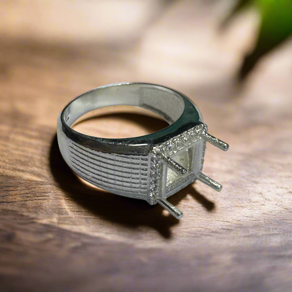925 Sterling Silver and Cubic Zirconia Chunky Ring (Mens or Larger Sizes Ladies) Sizes 8-11-Bird Jewellery Settings
