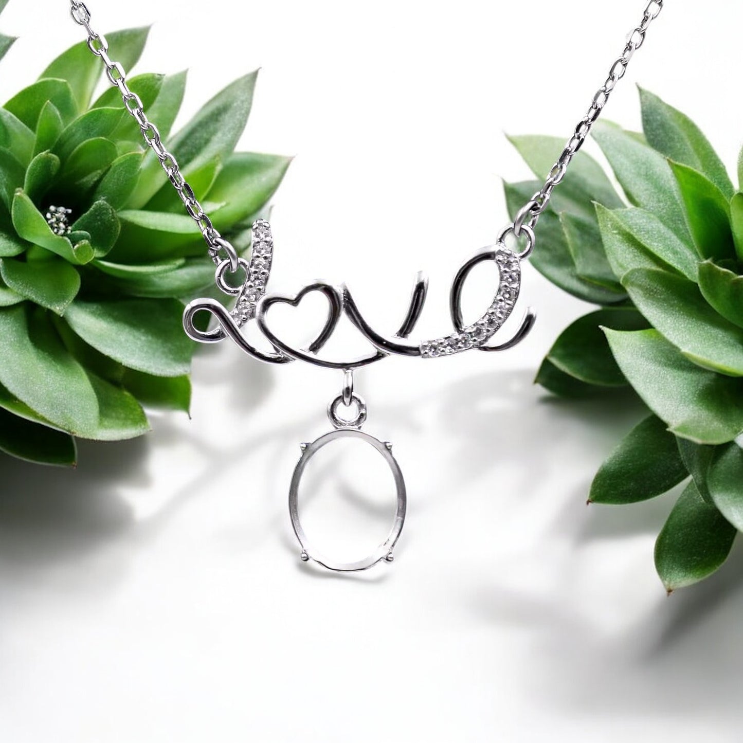 925 Sterling Silver and Cubic Zirconia Love Necklace