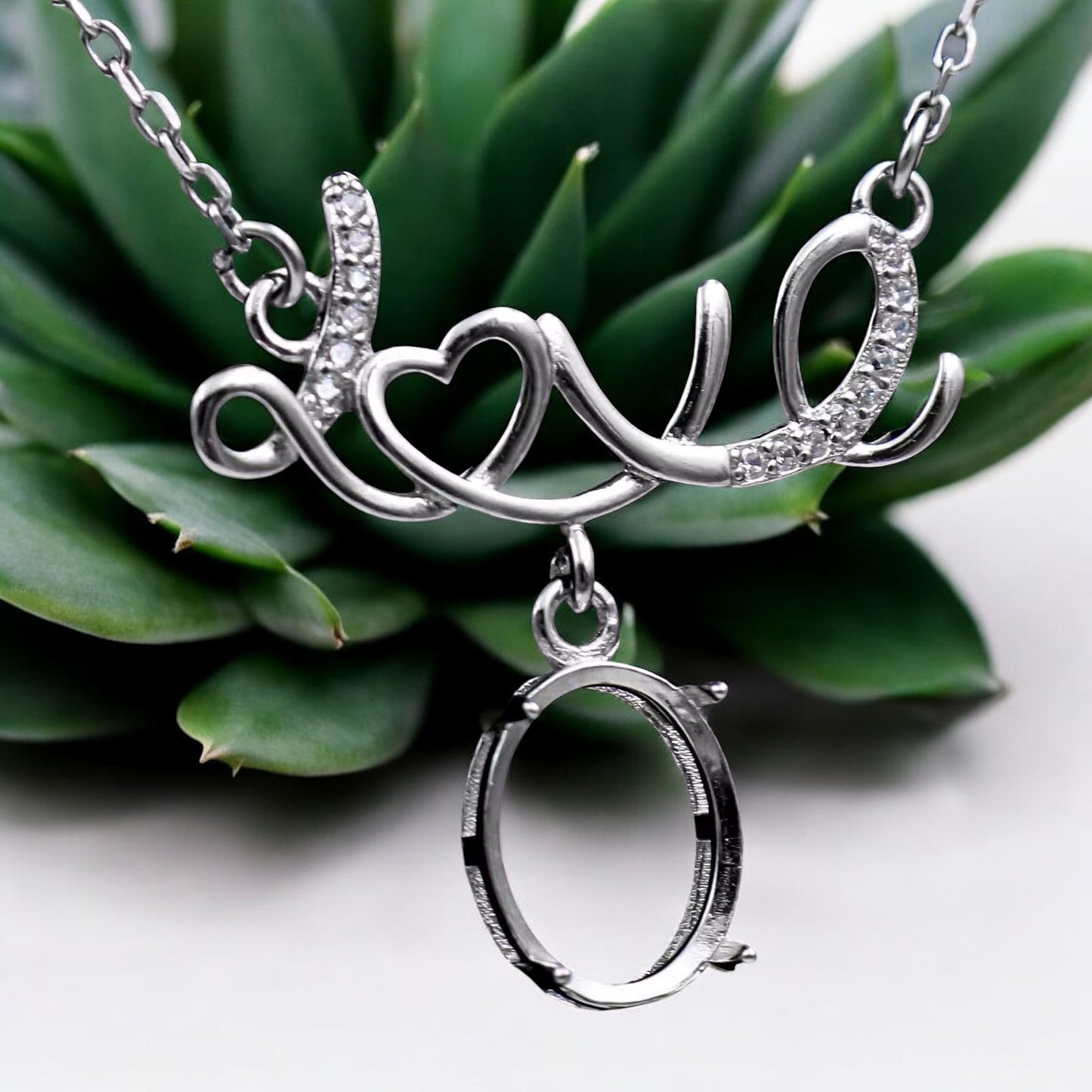 925 Sterling Silver and Cubic Zirconia Love Necklace