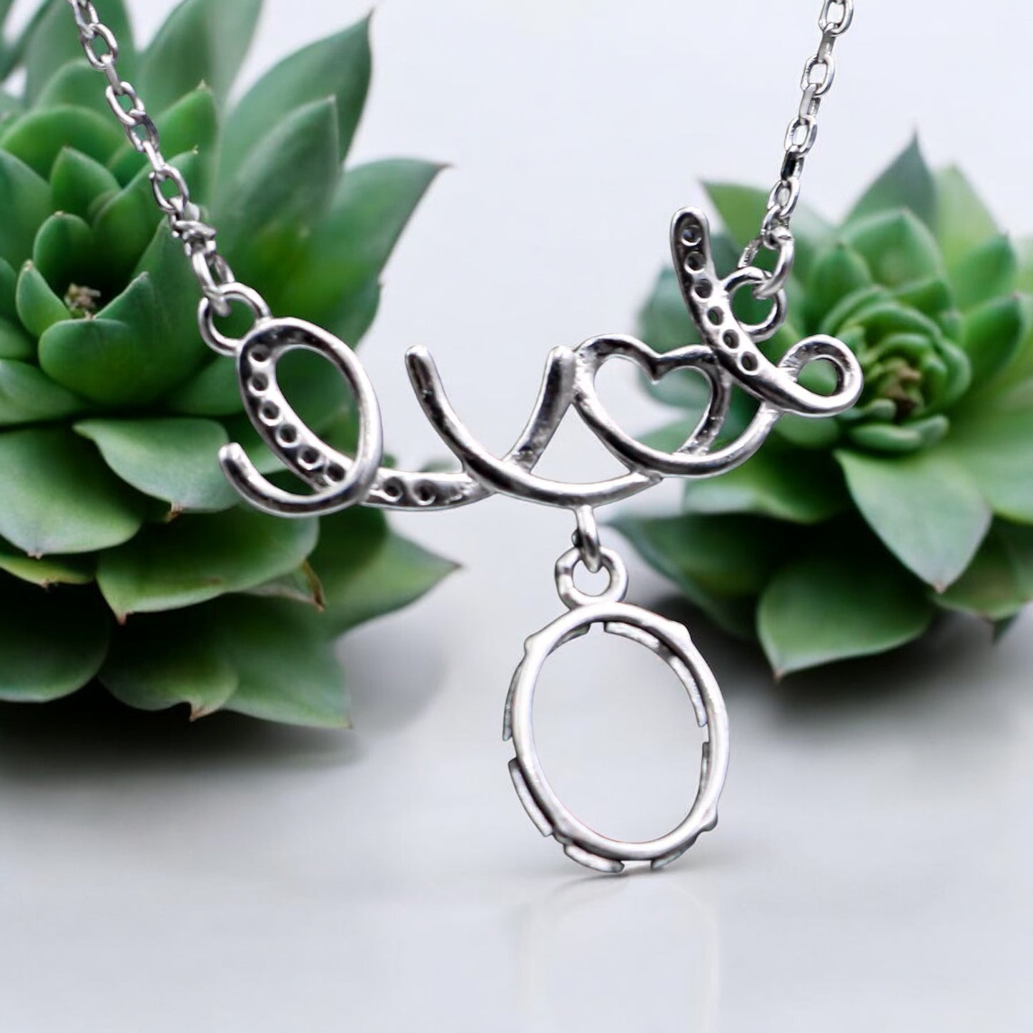 925 Sterling Silver and Cubic Zirconia Love Necklace