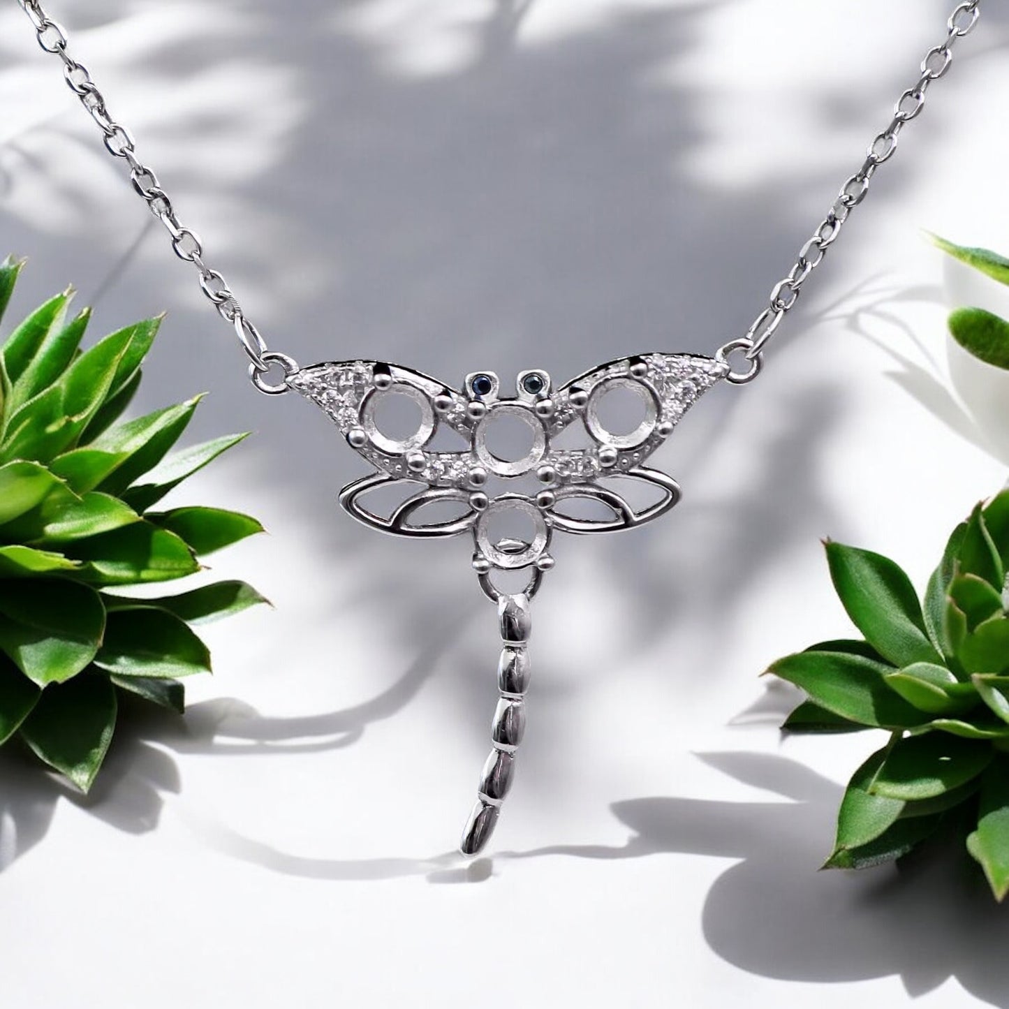 925 Sterling Silver and Cubic Zirconia Dragonfly Necklace