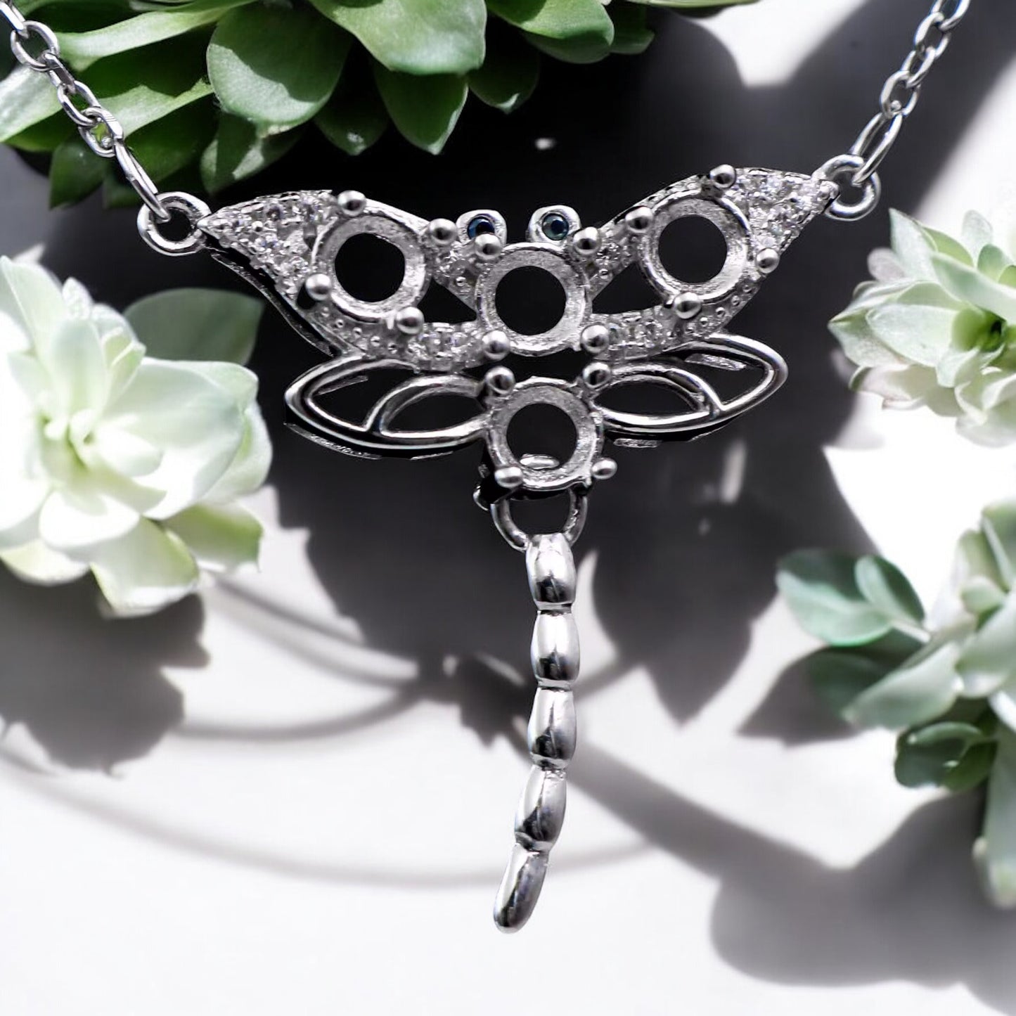 925 Sterling Silver and Cubic Zirconia Dragonfly Necklace