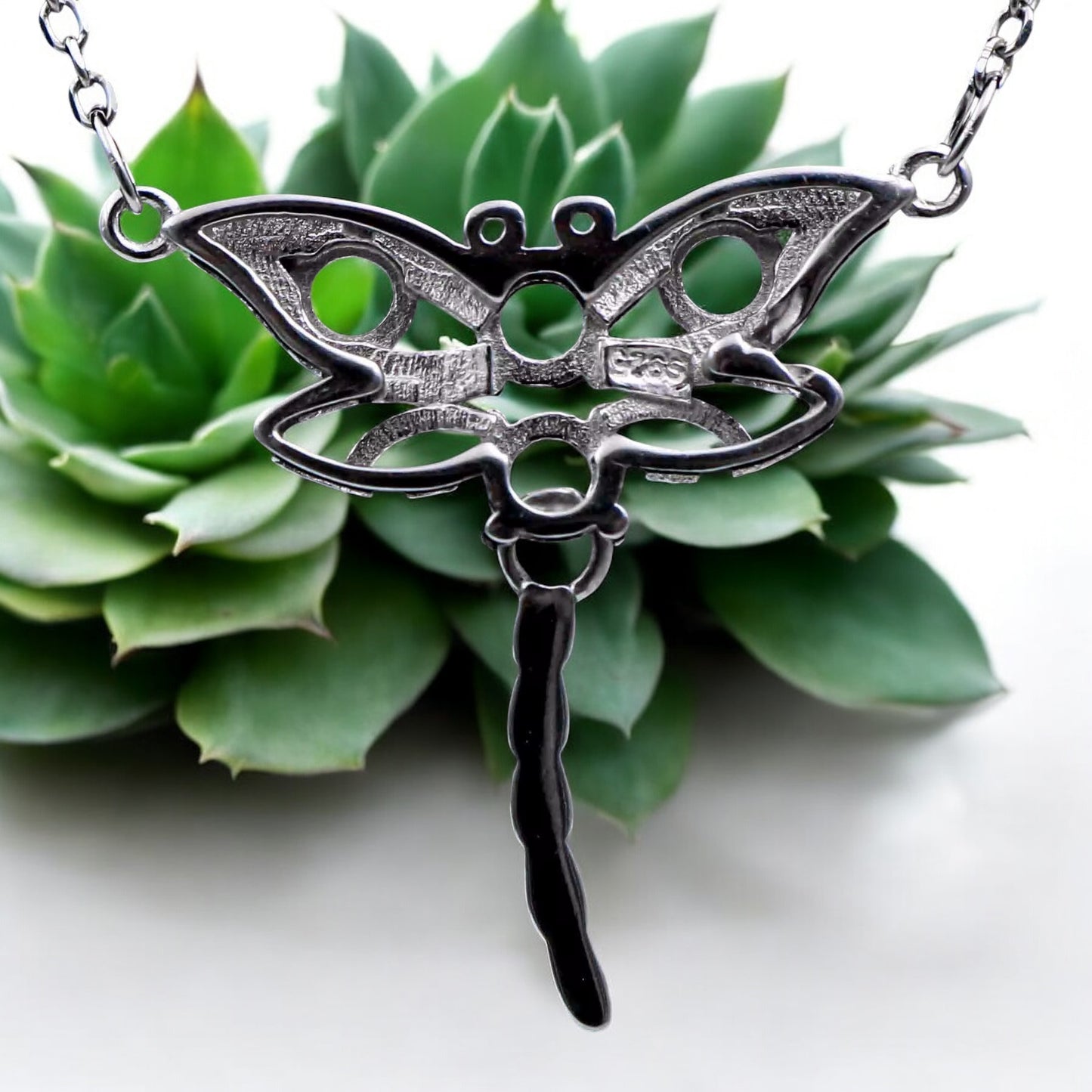 925 Sterling Silver and Cubic Zirconia Dragonfly Necklace