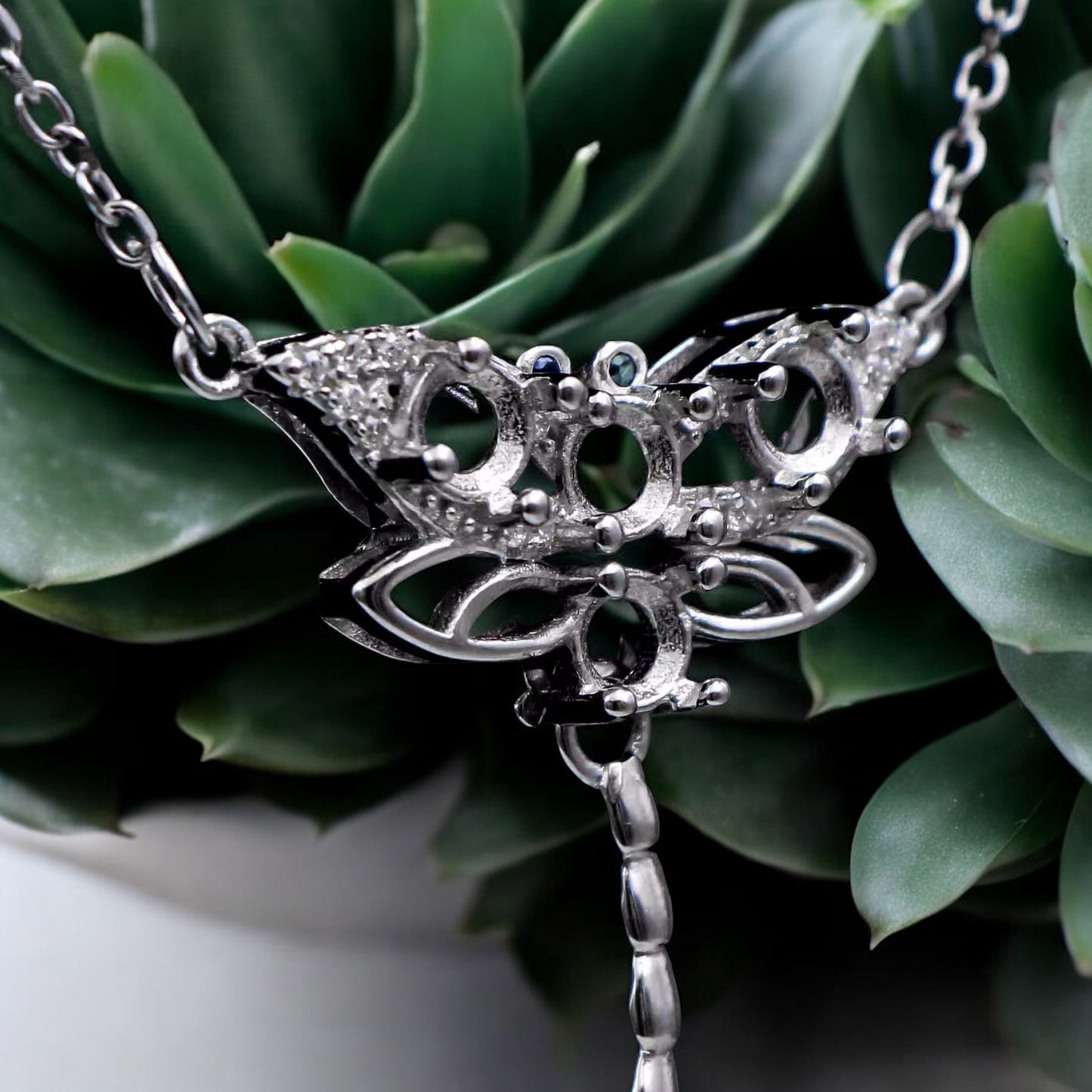 925 Sterling Silver and Cubic Zirconia Dragonfly Necklace