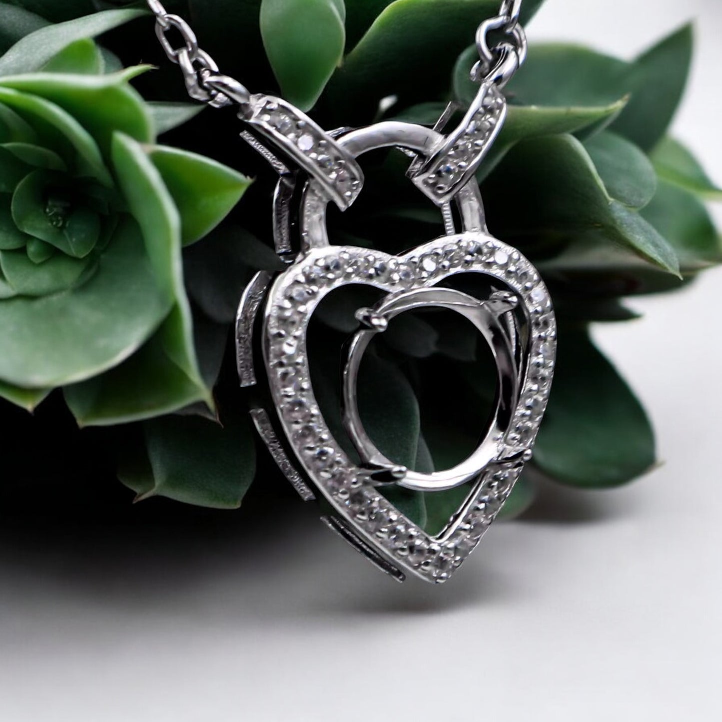 925 Sterling Silver and Cubic Zirconia Heart Pendant Necklace