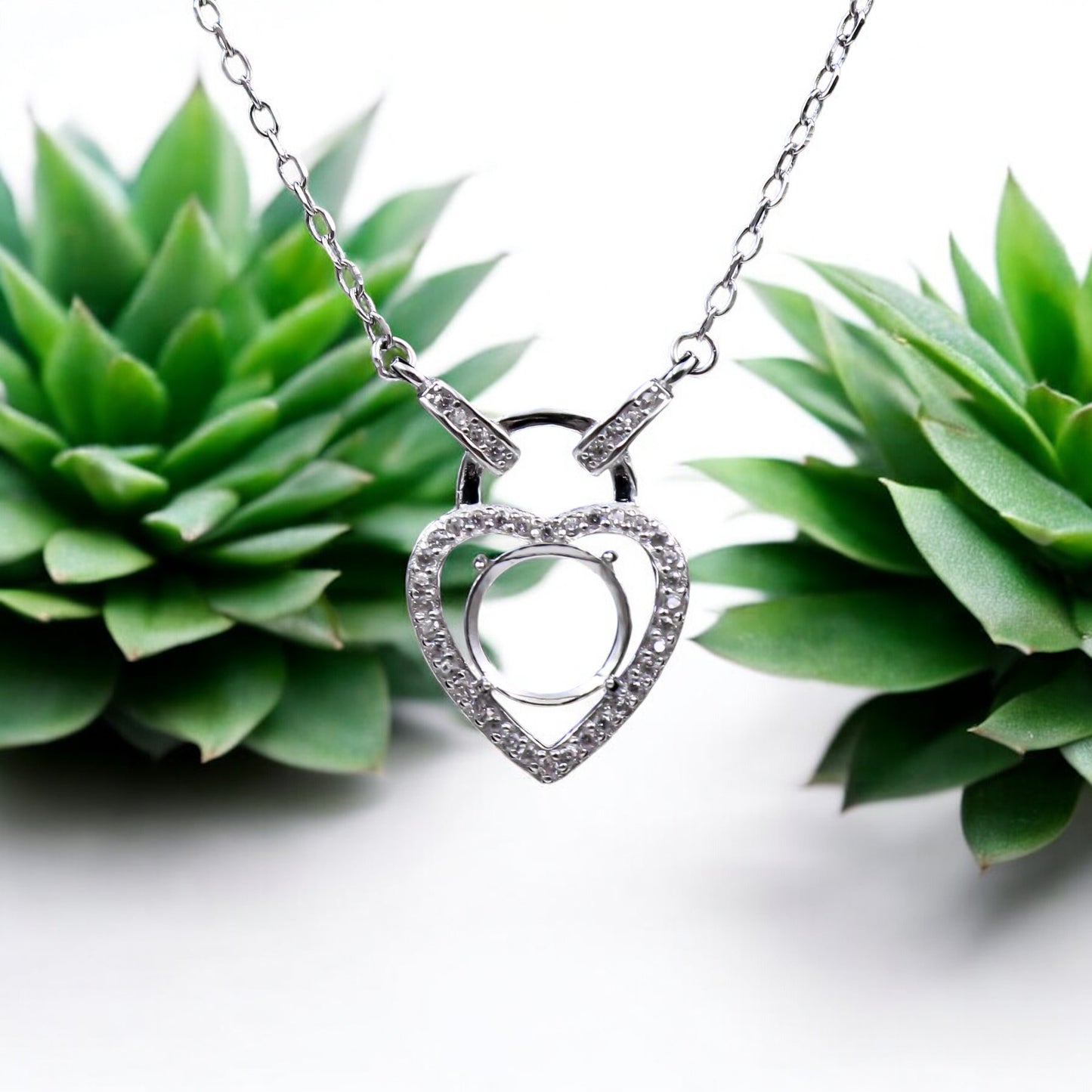 925 Sterling Silver and Cubic Zirconia Heart Pendant Necklace