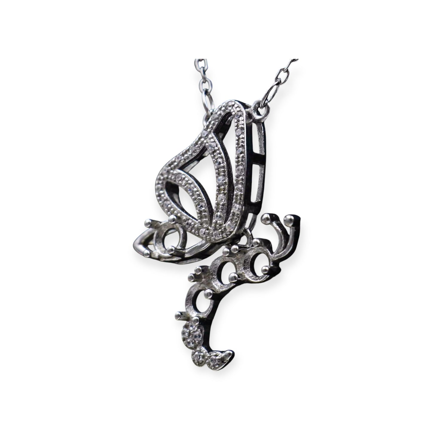 925 Sterling Silver and Cubic Zirconia Butterfly Pendant Necklace