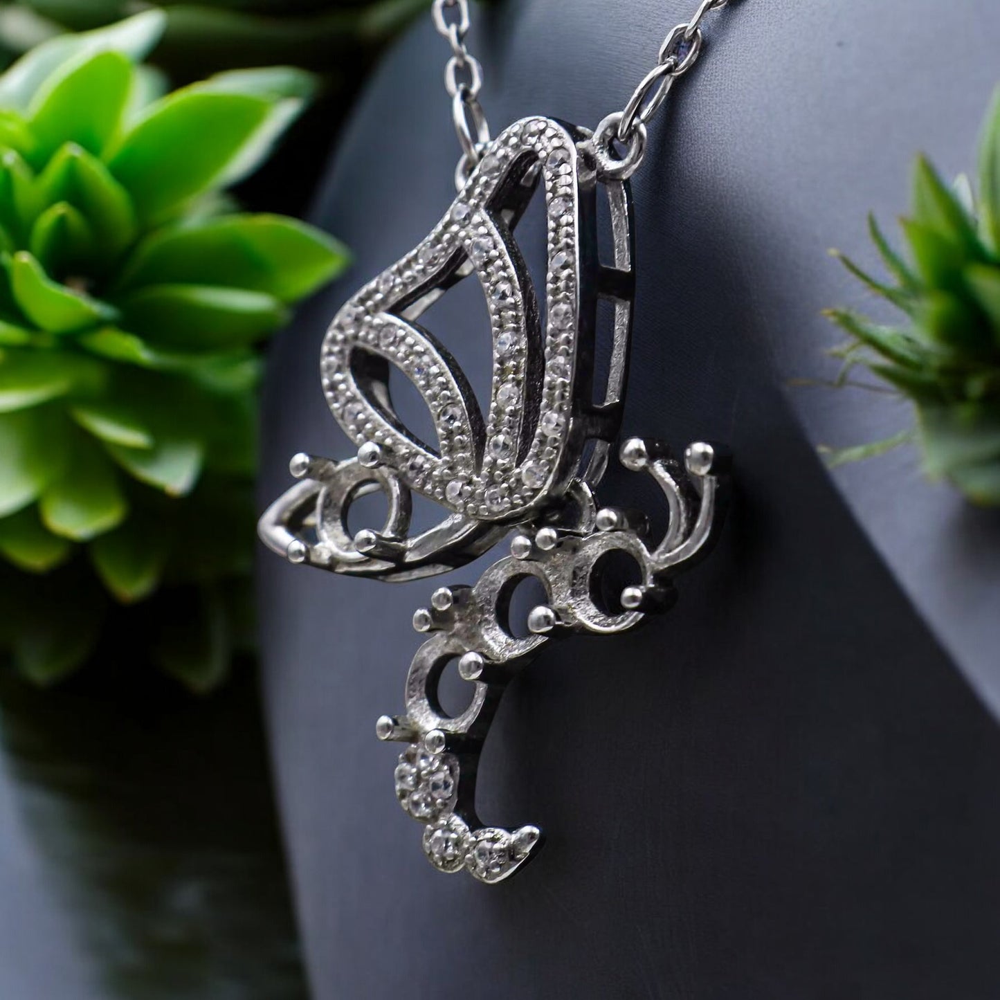 925 Sterling Silver and Cubic Zirconia Butterfly Pendant Necklace
