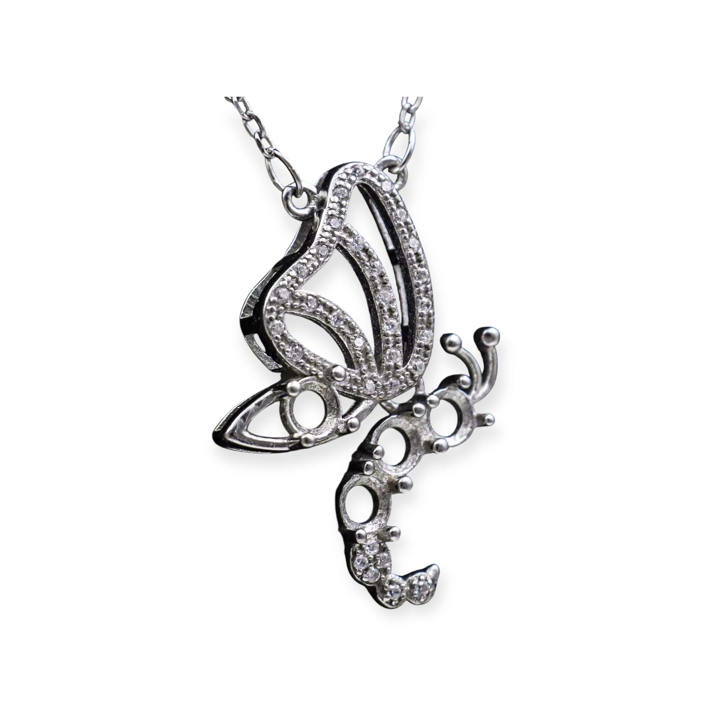 925 Sterling Silver and Cubic Zirconia Butterfly Pendant Necklace