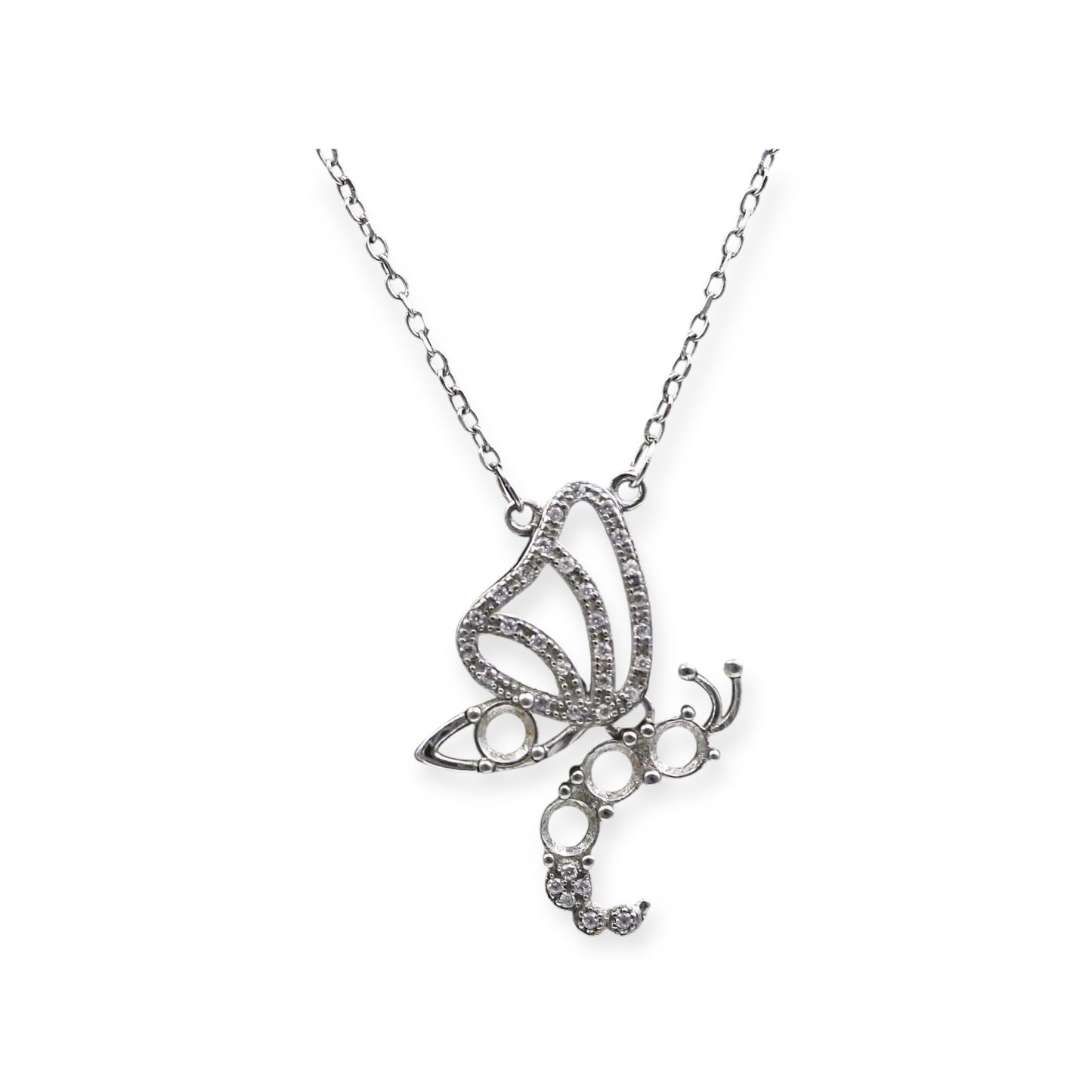 925 Sterling Silver and Cubic Zirconia Butterfly Pendant Necklace