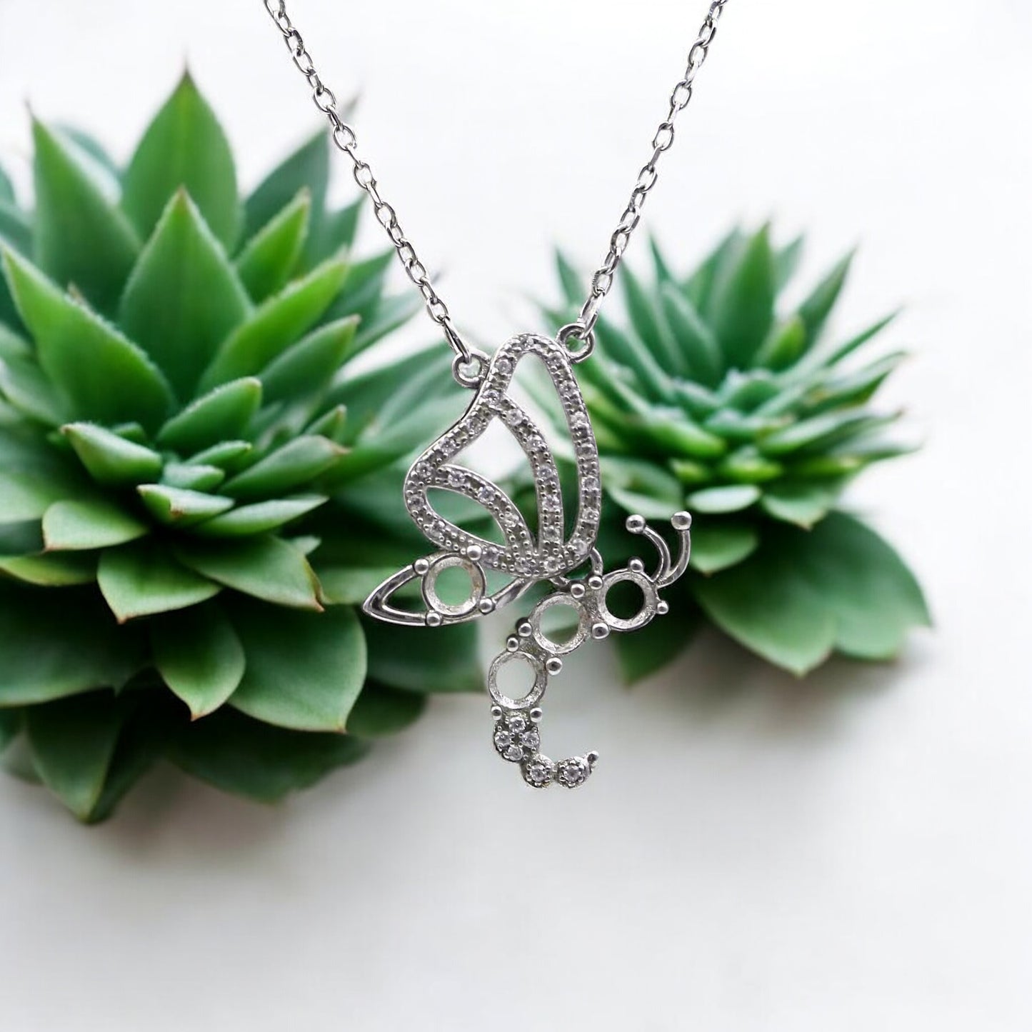 925 Sterling Silver and Cubic Zirconia Butterfly Pendant Necklace