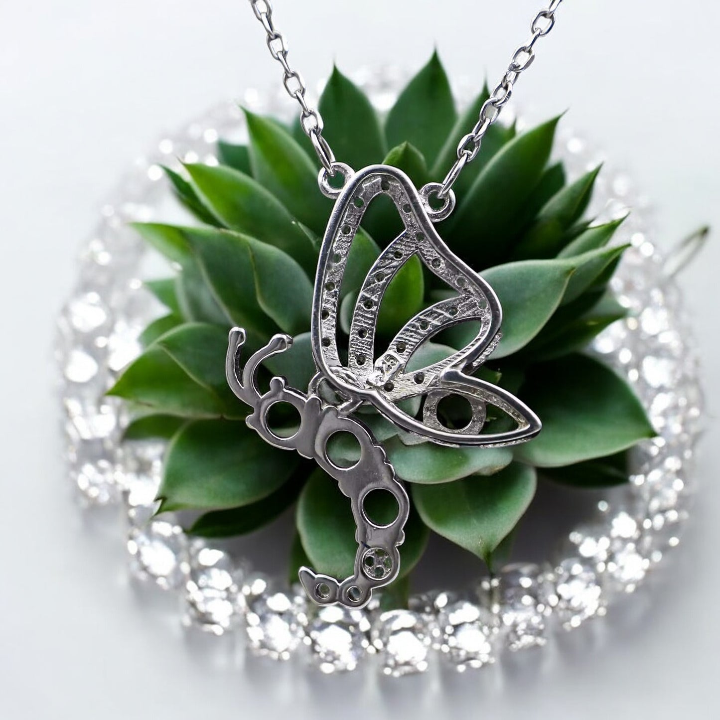 925 Sterling Silver and Cubic Zirconia Butterfly Pendant Necklace