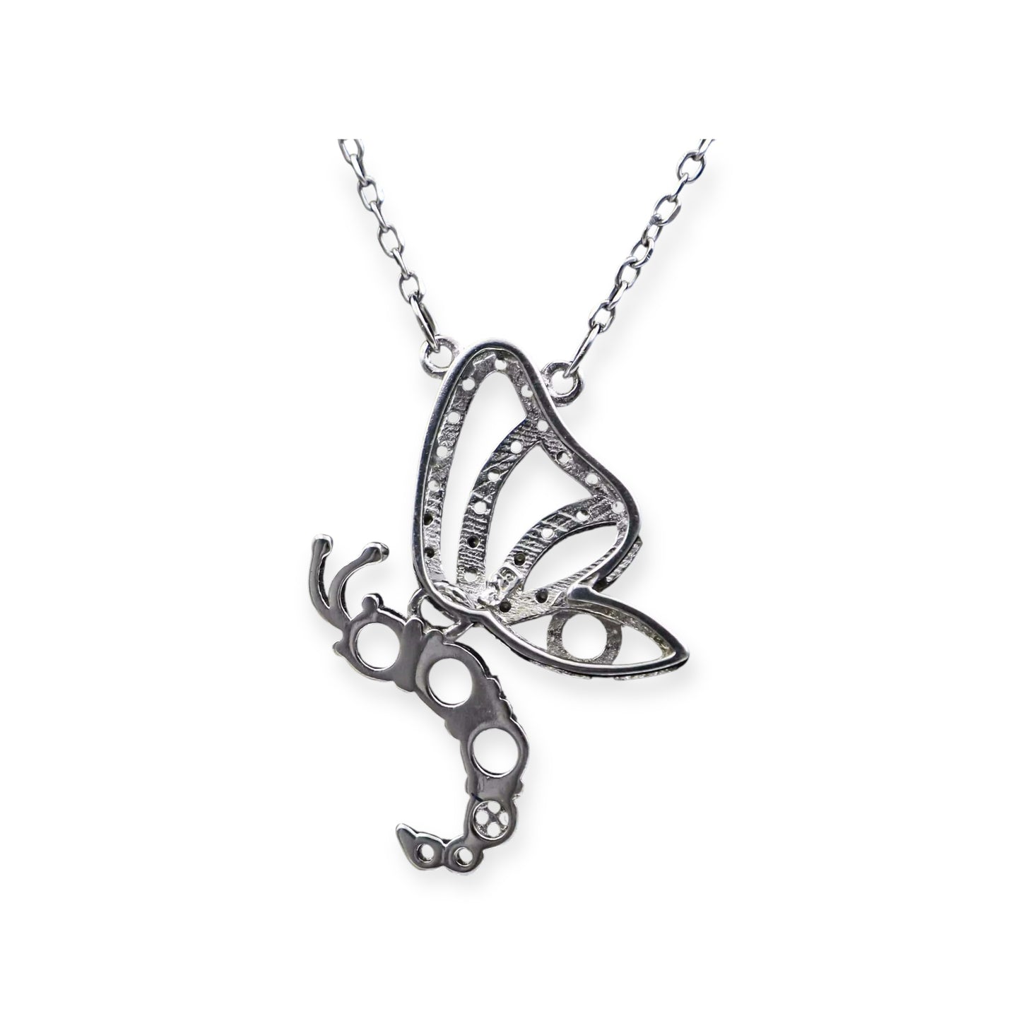 925 Sterling Silver and Cubic Zirconia Butterfly Pendant Necklace