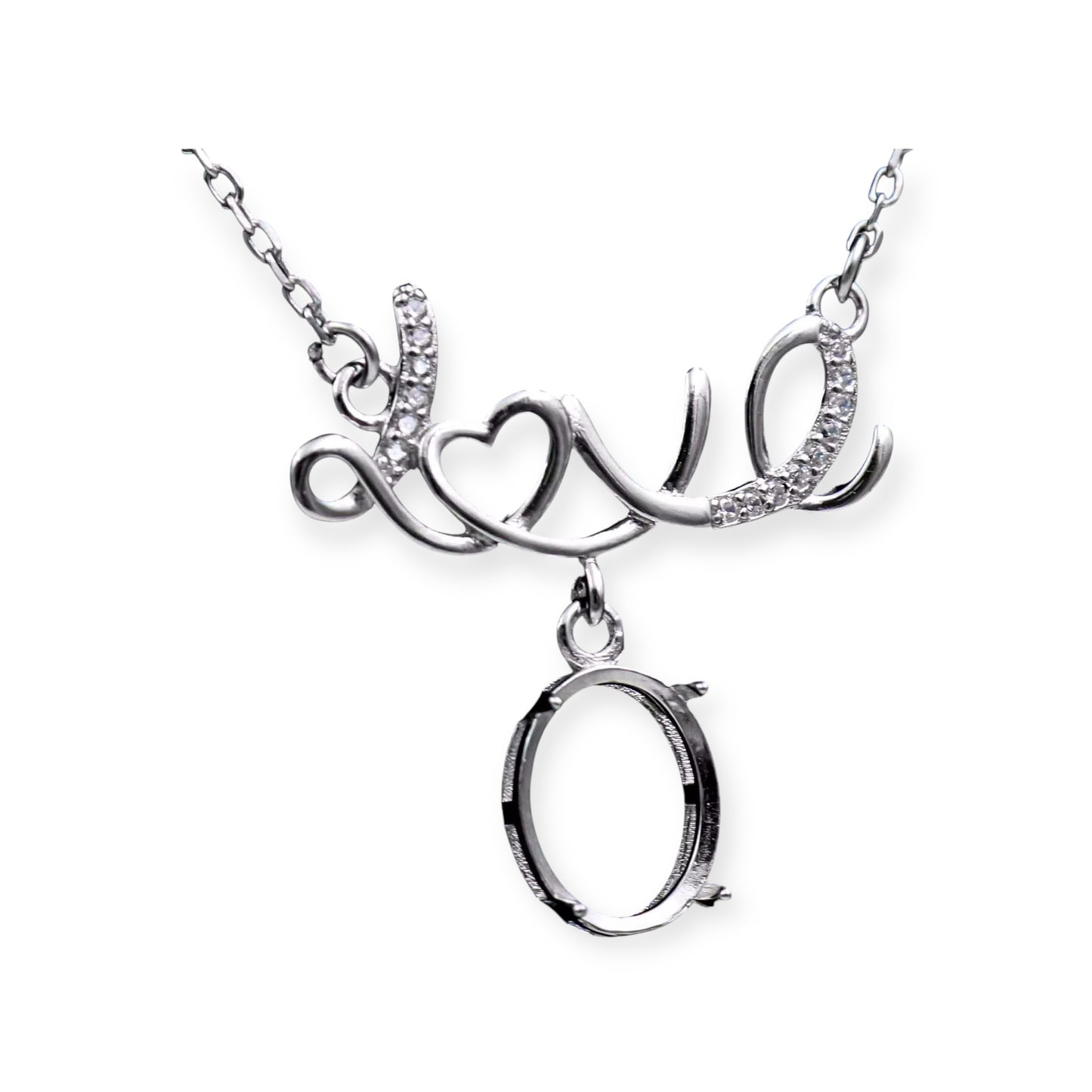 925 Sterling Silver and Cubic Zirconia Love Necklace