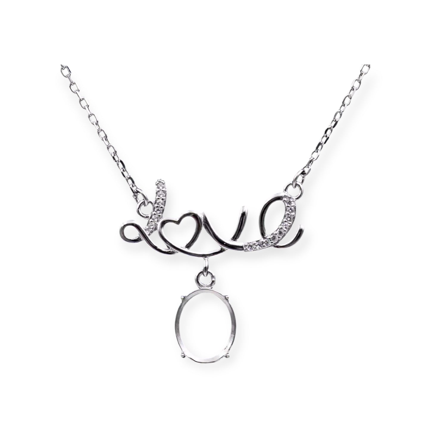 925 Sterling Silver and Cubic Zirconia Love Necklace
