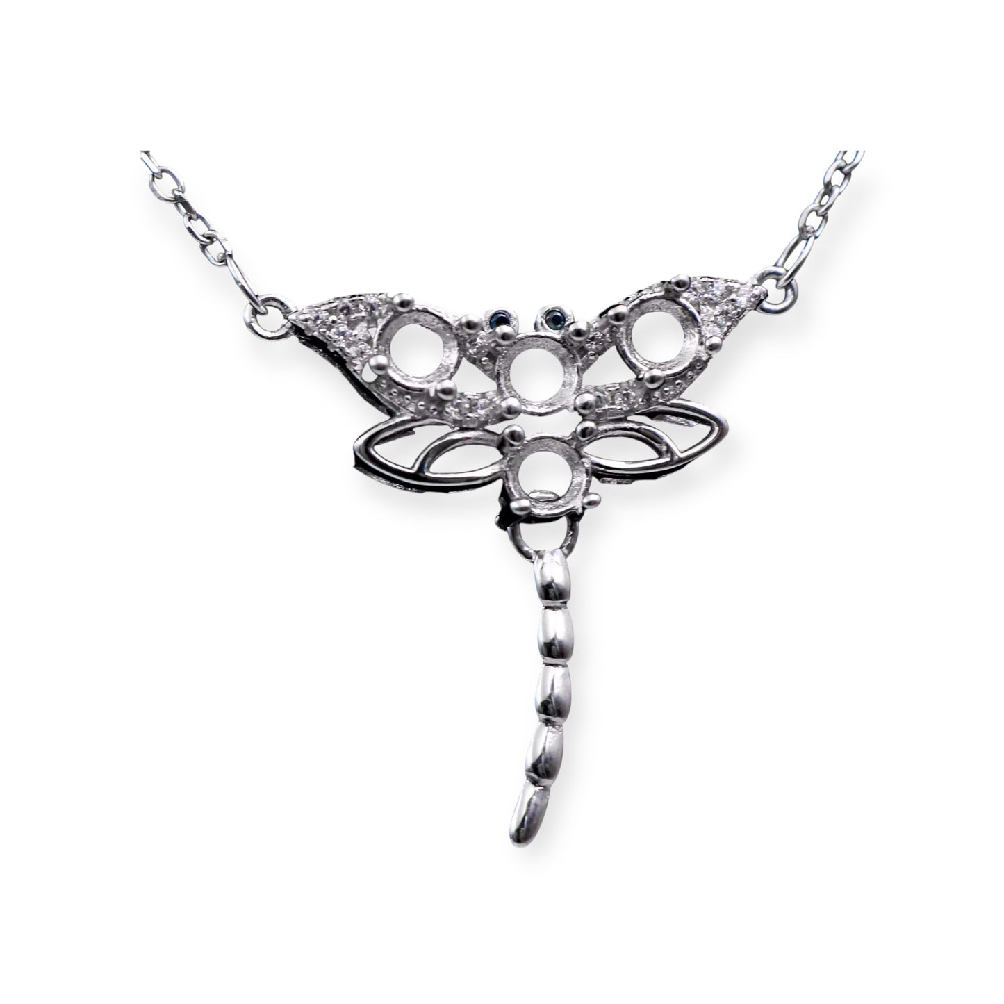 925 Sterling Silver and Cubic Zirconia Dragonfly Necklace