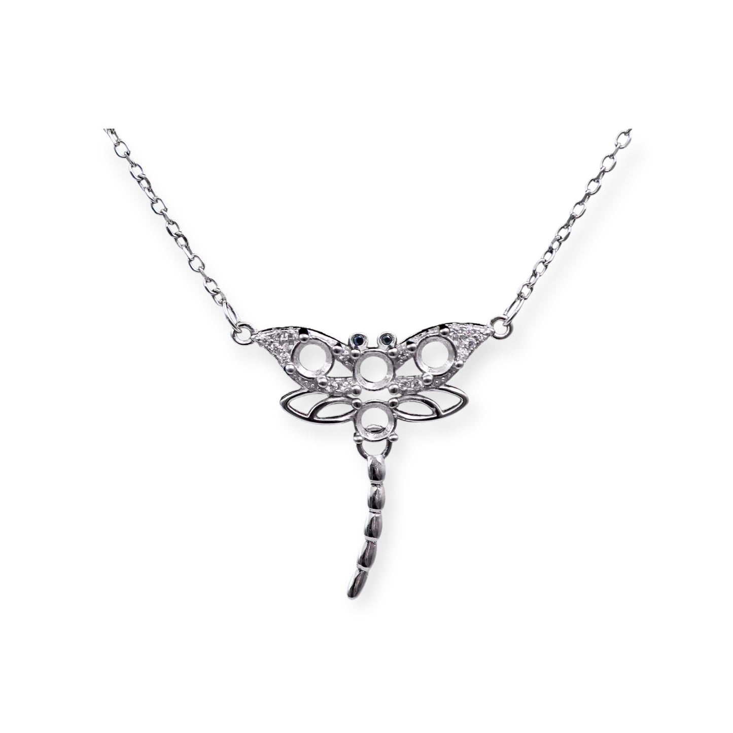 925 Sterling Silver and Cubic Zirconia Dragonfly Necklace