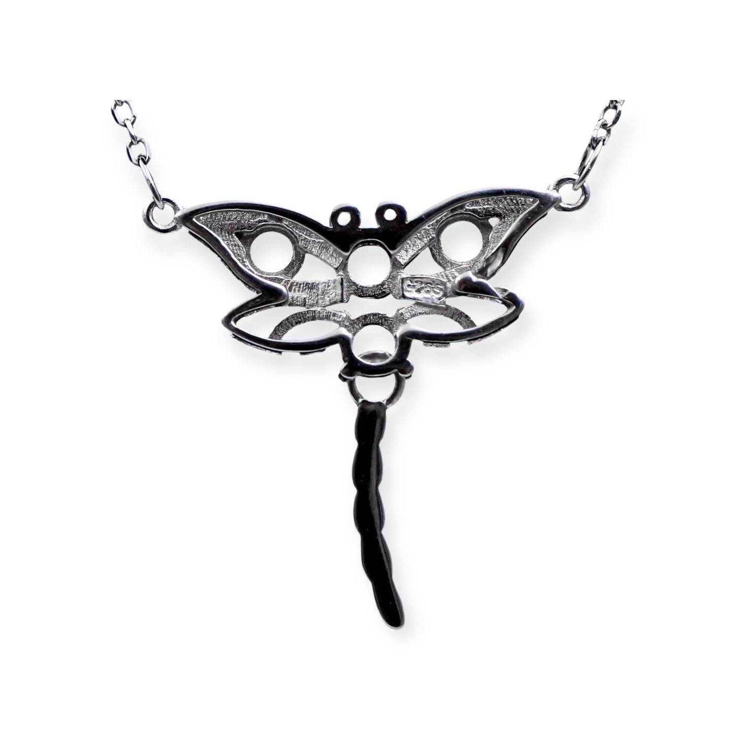 925 Sterling Silver and Cubic Zirconia Dragonfly Necklace
