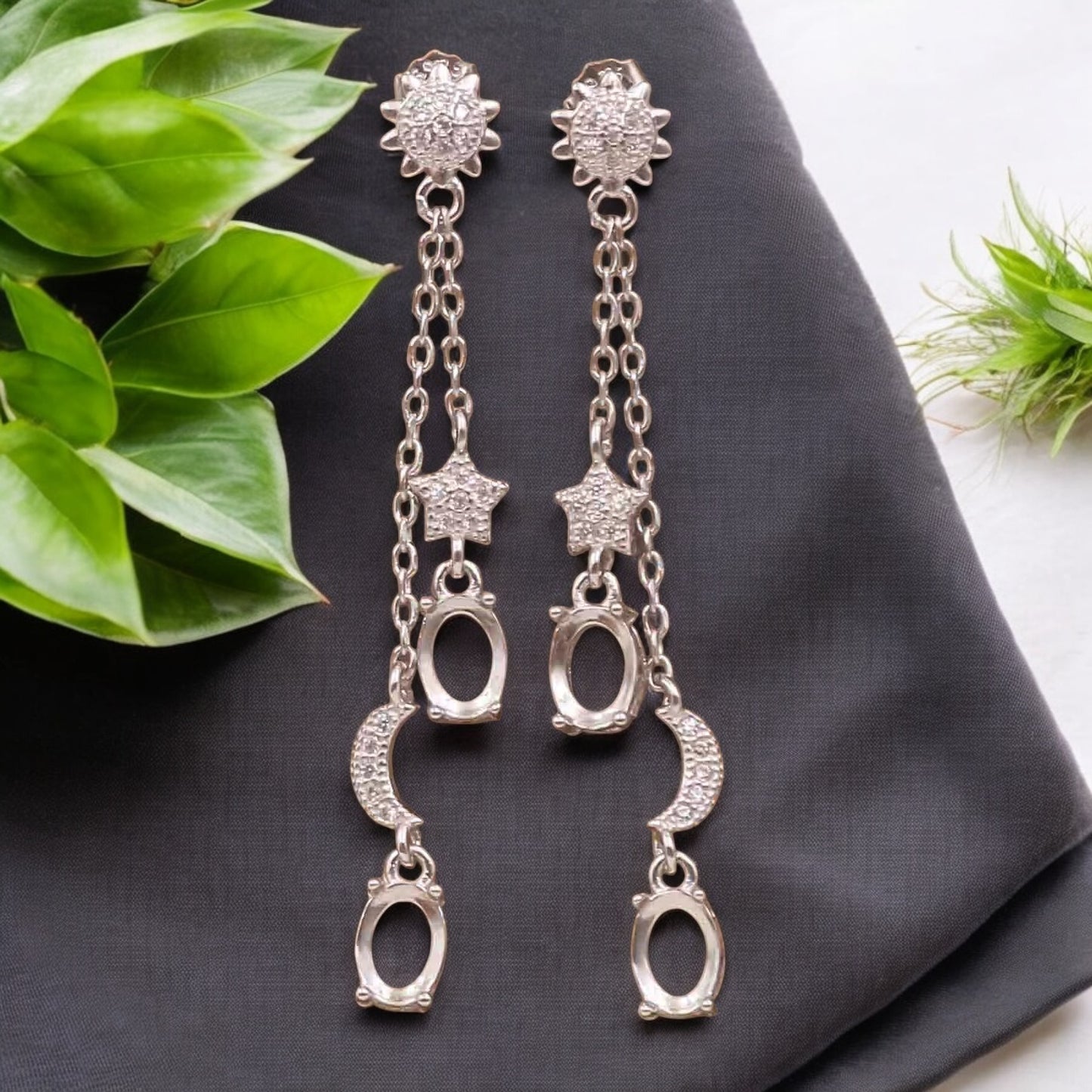 925 Sterling Silver and Cubic Zirconia Dangle Stud Earrings