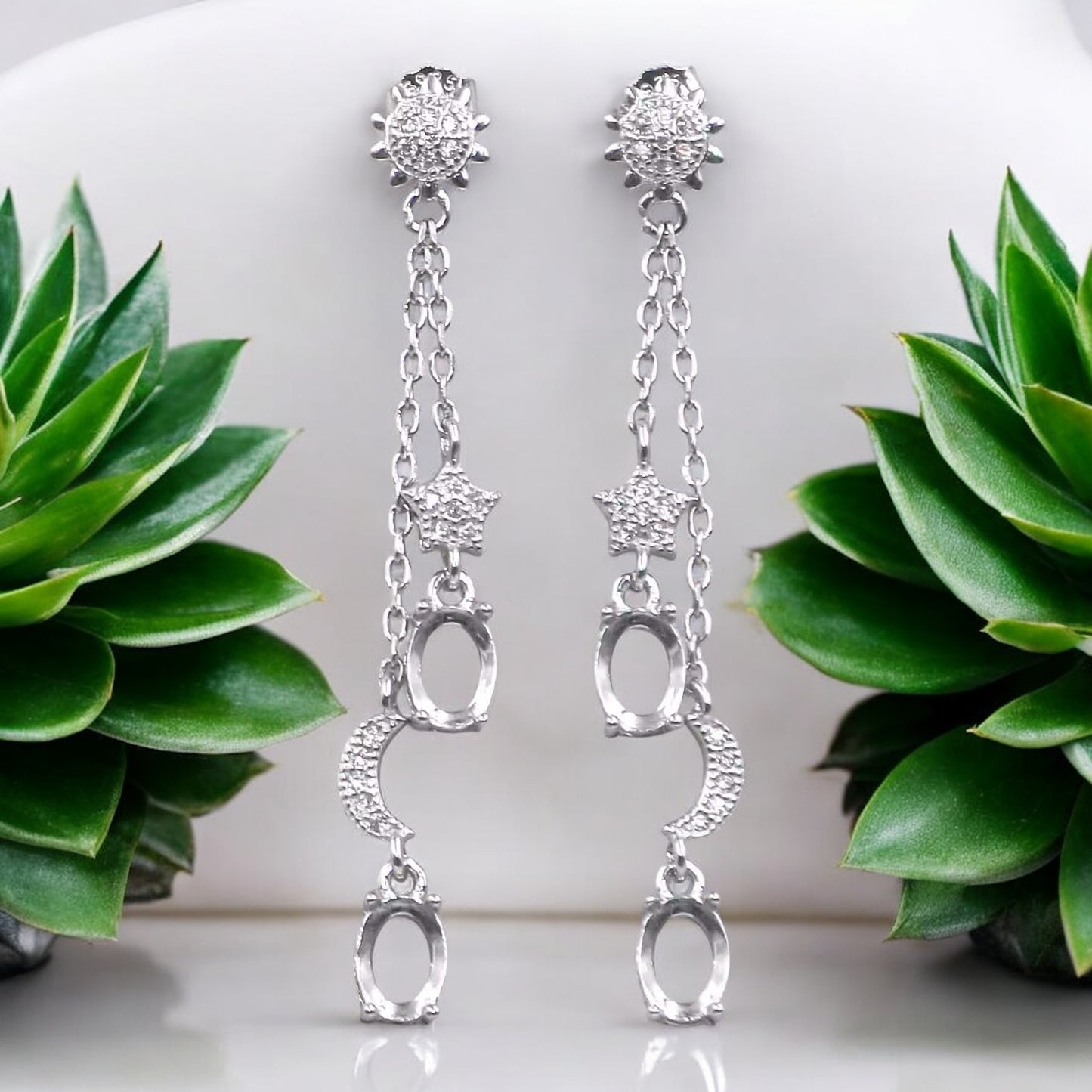 925 Sterling Silver and Cubic Zirconia Dangle Stud Earrings