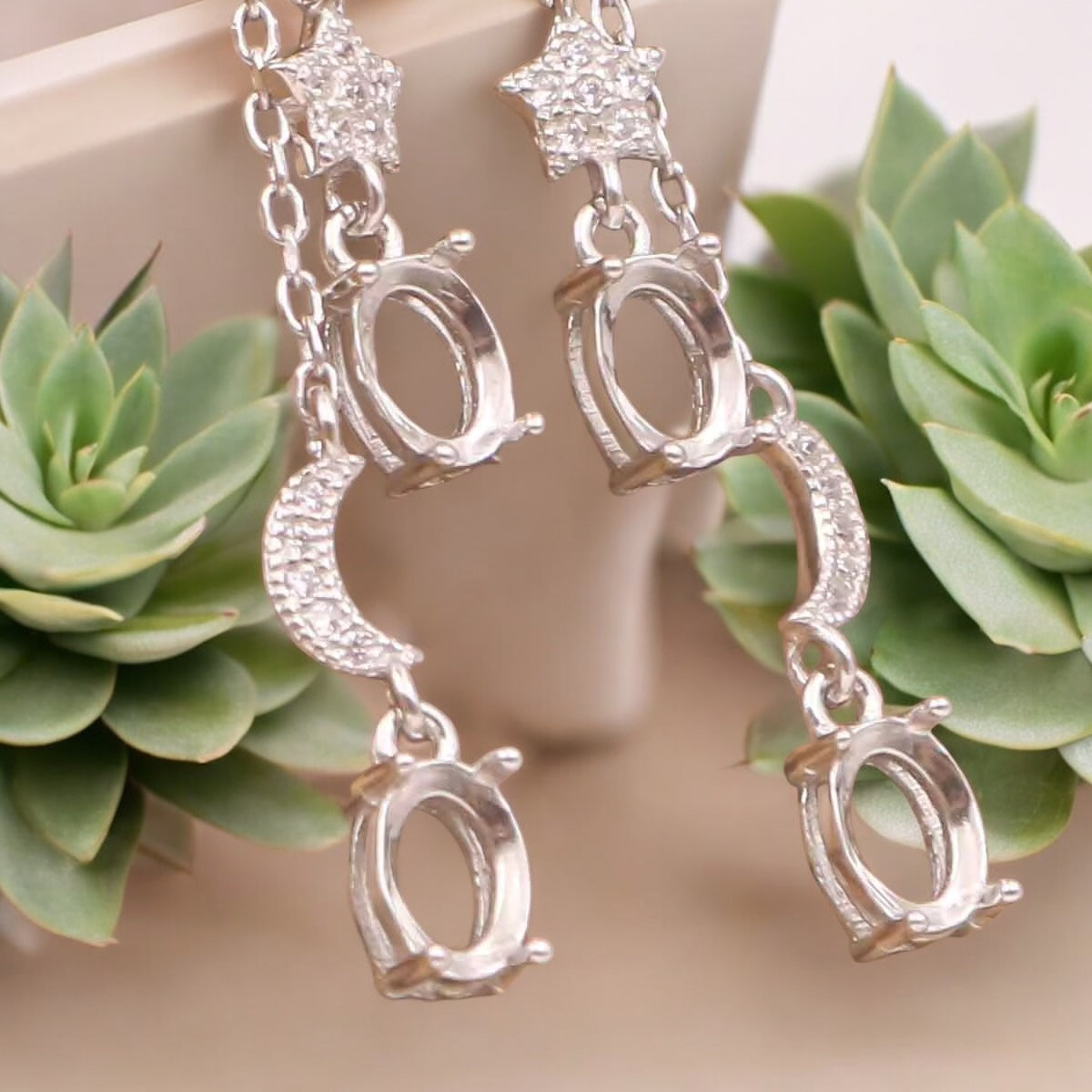 925 Sterling Silver and Cubic Zirconia Dangle Stud Earrings