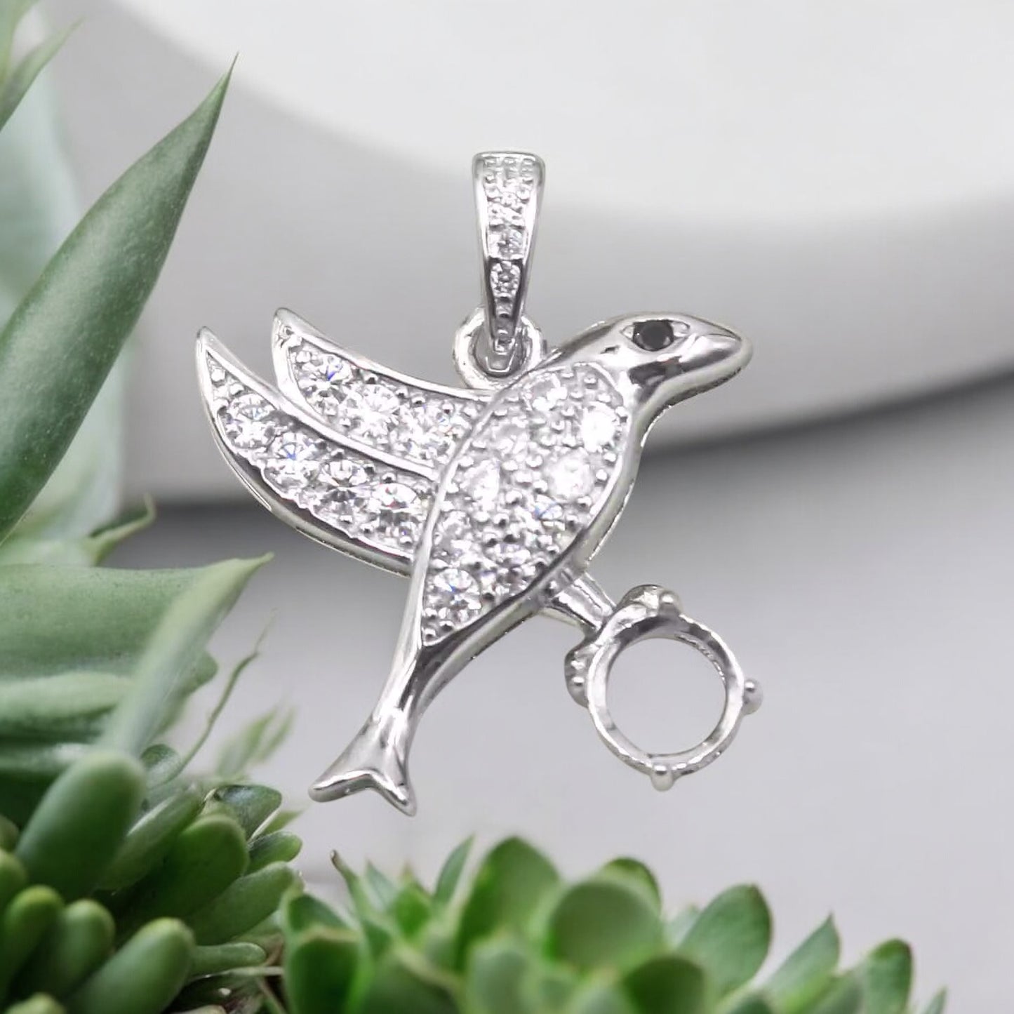 925 Sterling Silver and Cubic Zirconia Bird Pendant