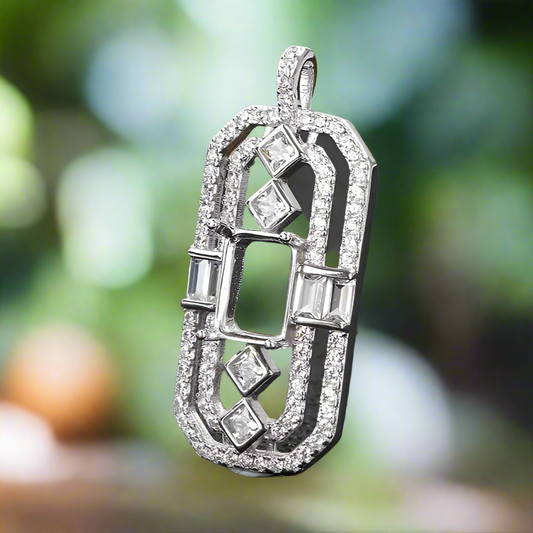 925 Sterling Silver and Cubic Zirconia Rectangle Pendant - Bird Jewellery Settings