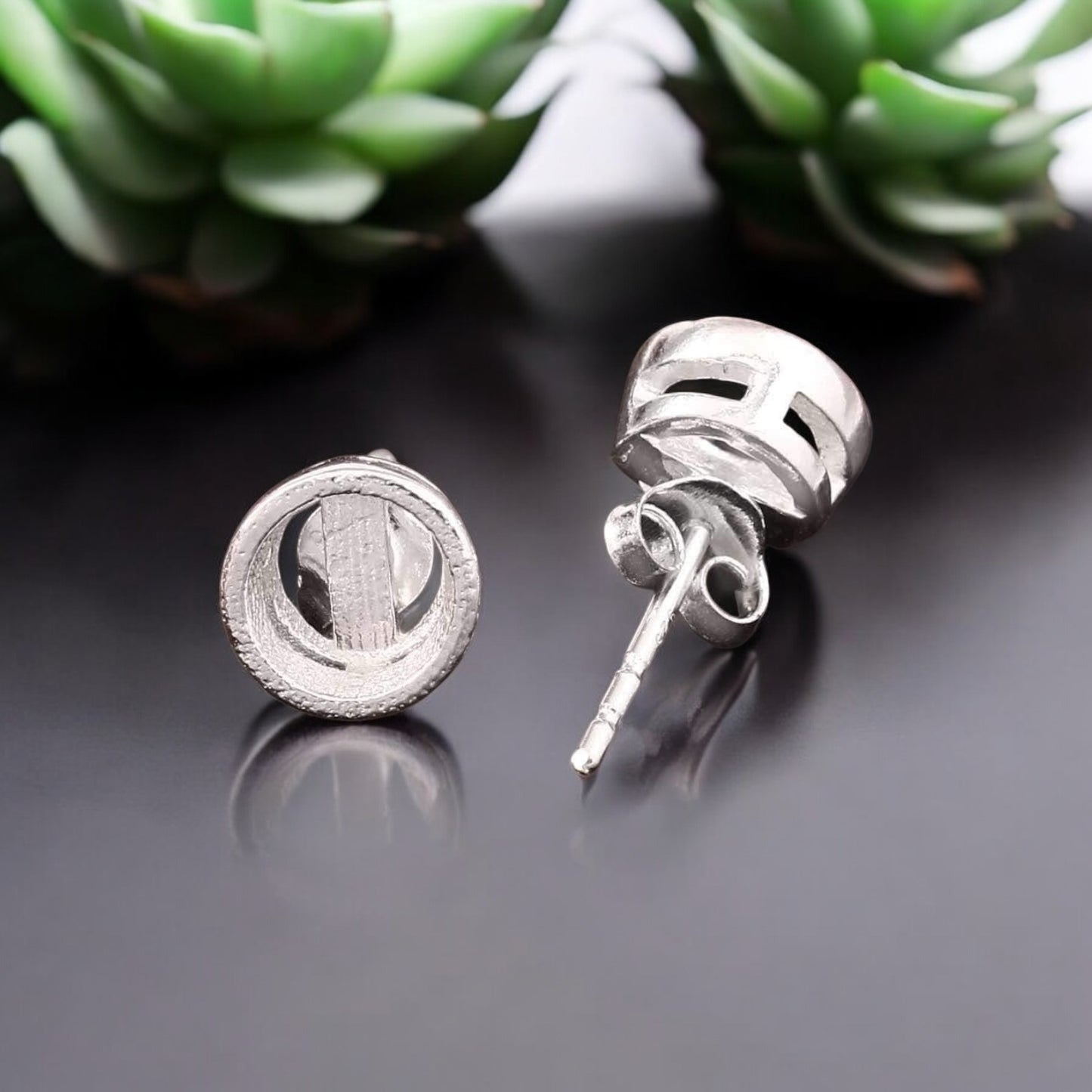 925 Sterling Silver Bezel Set Stud Earrings