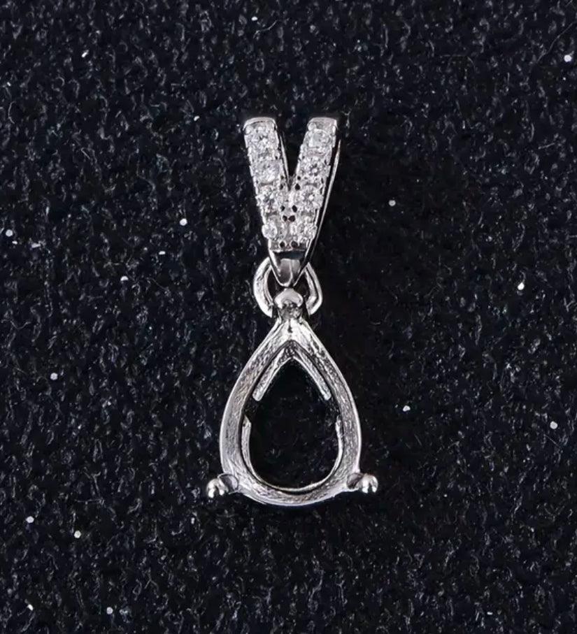 925 Sterling Silver and Cubic Zirconia Teardrop Pendant - Bird Jewellery Settings