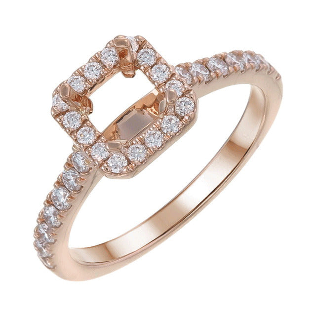 18ct Rose Gold Diamond Scallop Set Straight Shank Classic H Semi Mount Ring