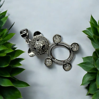925 Sterling Silver and Cubic Zirconia Bear Pendant