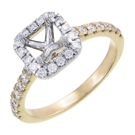 18ct Solid Yellow and White Gold Diamond Scallop set shank with Diamond Scallop set Halo Semi Mount Ring