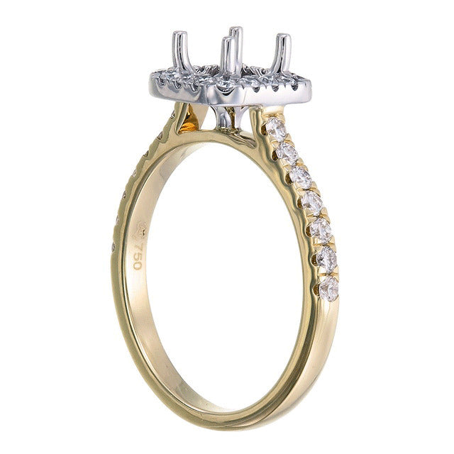 18ct Solid Yellow and White Gold Diamond Scallop set shank with Diamond Scallop set Halo Semi Mount Ring