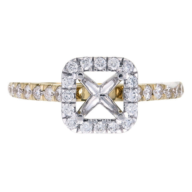 18ct Solid Yellow and White Gold Diamond Scallop set shank with Diamond Scallop set Halo Semi Mount Ring