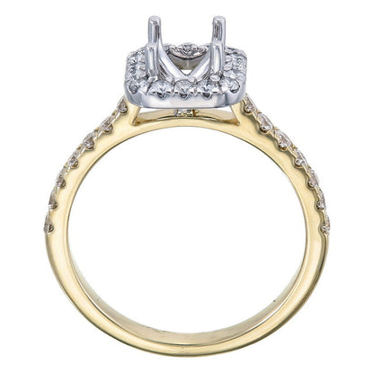 18ct Solid Yellow and White Gold Diamond Scallop set shank with Diamond Scallop set Halo Semi Mount Ring