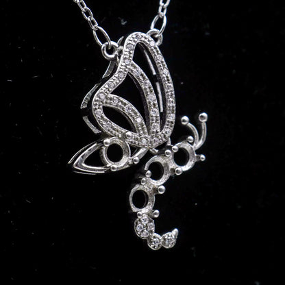 925 Sterling Silver and Cubic Zirconia Butterfly Pendant Necklace