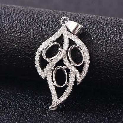 925 Sterling Silver and Cubic Zirconia Leaf Pendant - Bird Jewellery Settings