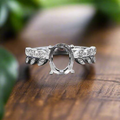 925 Sterling Silver and Cubic Zirconia Adjustable Leaf Ring