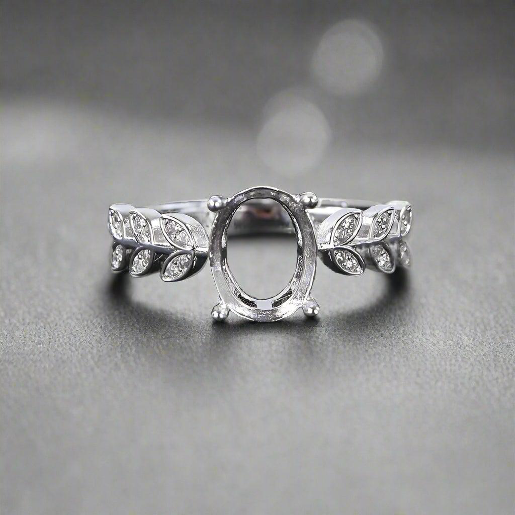 925 Sterling Silver and Cubic Zirconia Adjustable Leaf Ring - Bird Jewellery Settings