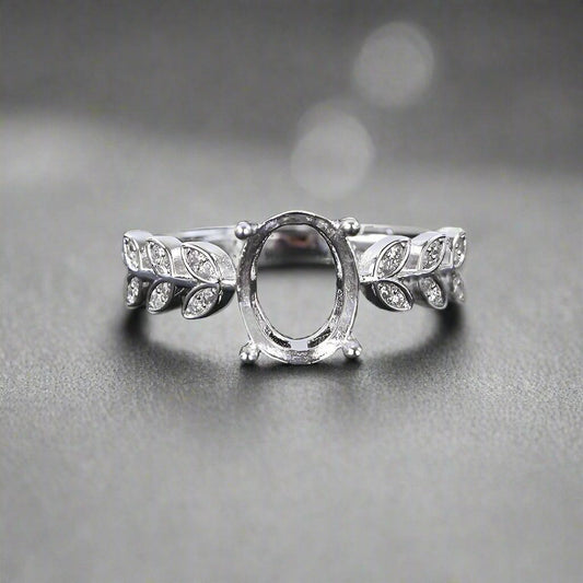 925 Sterling Silver and Cubic Zirconia Adjustable Leaf Ring-Bird Jewellery Settings