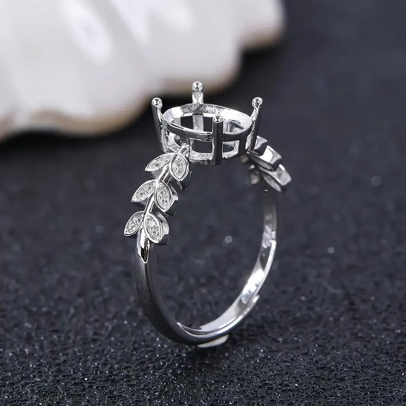 925 Sterling Silver and Cubic Zirconia Adjustable Leaf Ring - Bird Jewellery Settings