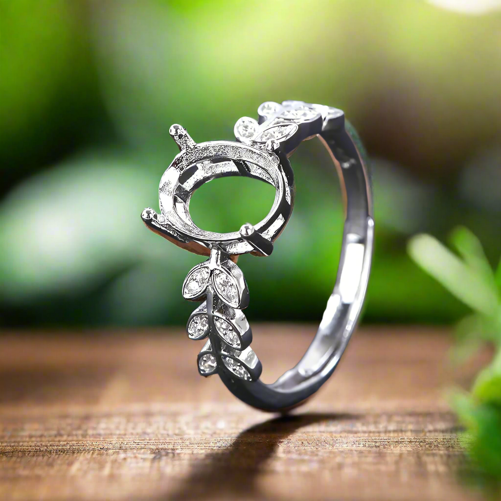 925 Sterling Silver and Cubic Zirconia Adjustable Leaf Ring